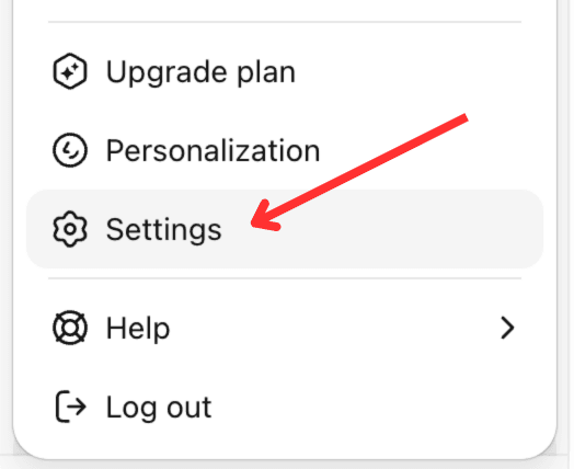 ChatGPT profile menu with Settings option